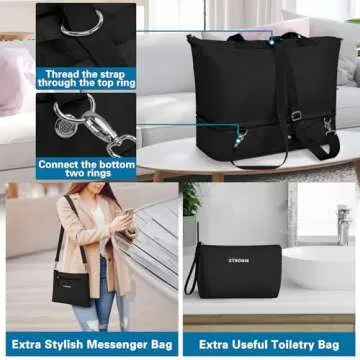 ETRONIK Expandable Weekender Bag for Women, Travel Duffel Bag with Shoe Compartment, Gym Bag with Wet Pocket, Carry On Tote Bag for Women Travel Airplanes 3Pcs Set, Black