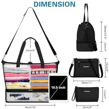 ETRONIK Expandable Weekender Bag for Women, Travel Duffel Bag with Shoe Compartment, Gym Bag with Wet Pocket, Carry On Tote Bag for Women Travel Airplanes 3Pcs Set, Black