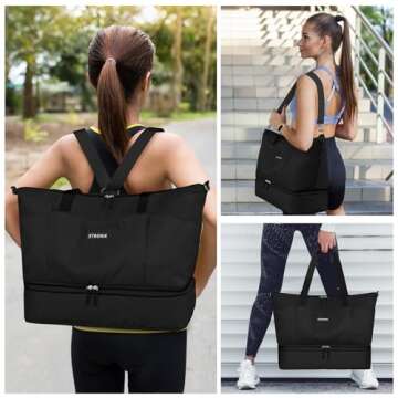 ETRONIK Expandable Weekender Bag for Women, Travel Duffel Bag with Shoe Compartment, Gym Bag with Wet Pocket, Carry On Tote Bag for Women Travel Airplanes 3Pcs Set, Black