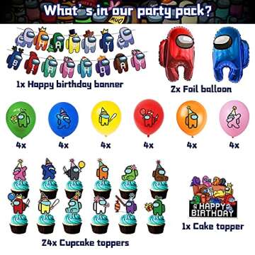 52 Pcs Video Game Birthday Party Decorations Theme Party Supplies Include Happy Birthday Banner, Foil Balloon, Cake Topper, Cupcake Topper, Latex Balloon, Party Favors for Girl & Boy