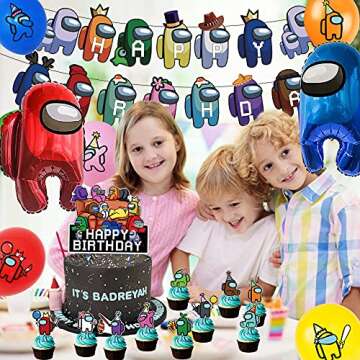 52 Pcs Video Game Birthday Party Decorations Theme Party Supplies Include Happy Birthday Banner, Foil Balloon, Cake Topper, Cupcake Topper, Latex Balloon, Party Favors for Girl & Boy