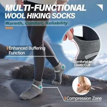 Anlisim Merino Wool Quarter Hiking Socks Compression Warm Thermal Winter Thick Cushion Running Moisture Wicking No Show Socks Gifts Stocking Stuffers for Women Men 6 Pairs(Grey,M)