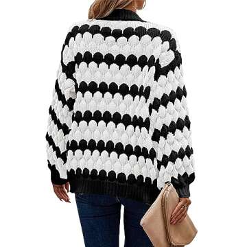 KIRUNDO Women's Fall Trendy Open Front Chunky Color Block Cardigan