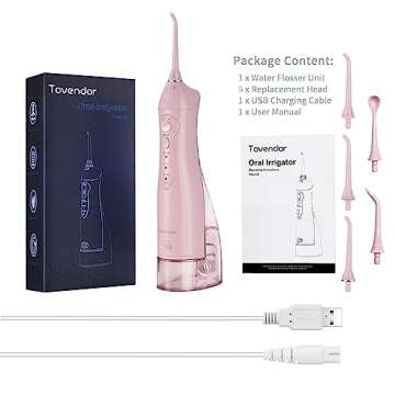 TOVENDOR Electric Water Dental Flosser Teeth Pick, Cordless Flossers Oral Irrigator IPX7 Waterproof 300ML Rechargeable Travel Water Teeth Cleaner with 5 Tips for Home Braces Care Gums Deep Cleaning