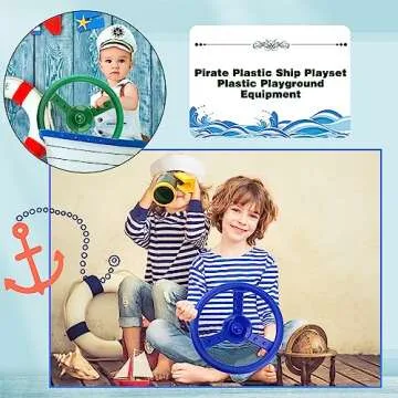 Haconba 2 Pack Steering Wheel Playset Plastic Pirate Ships Wheel with Mounting Tools for Kids Playground Outdoor Gym(Green,Blue)