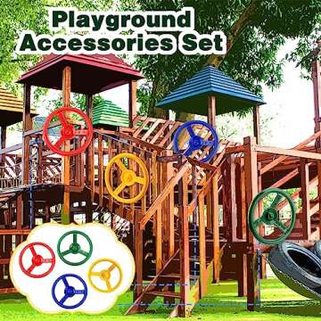 Haconba 2 Pack Steering Wheel Playset Plastic Pirate Ships Wheel with Mounting Tools for Kids Playground Outdoor Gym(Green,Blue)