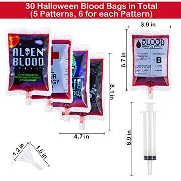 Halloween Blood Bags Party Supplies - 20 Halloween Drink Pouches + 2 Funnels Halloween Party Favors, Reusable Halloween Blood Bags Drink Bag for Vampire Zombie Costumes Props Party Decorations(5