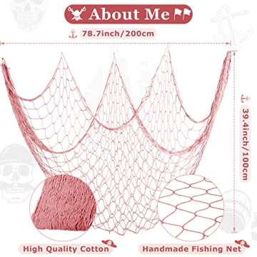 2 Pcs Fish Net Decorative 80 x 40 Inch, Wall Hanging Fishnet for Mermaid, Pirate, Nautical, Under Th...