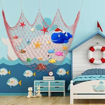 2 Pcs Fish Net Decorative 80 x 40 Inch, Wall Hanging Fishnet for Mermaid, Pirate, Nautical, Under The Sea Party Decorations, Ocean Nursery Themed Hawaii Beach Birthday Party Supplies(Pink)