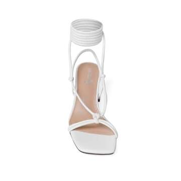 vivianly Women's Lace Up Chunky Heel Sandals Strappy Straps Ankle Wrap Heels White Size 9