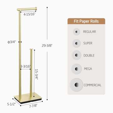 KES Free Standing Bathroom Toilet Paper Roll Holder, Toilet Paper Holder Stand with Weighted Base SUS304 Stainless Steel Brushed Gold, BPH286S1B-BZ