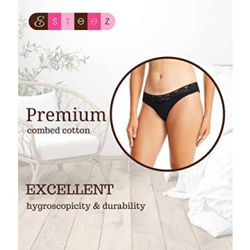 ESTEEZ Comfy Cotton Underwear Panties for Women with Lace Trim Bikini - Hipster - Hi Cut