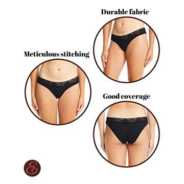 ESTEEZ Comfy Cotton Underwear Panties for Women with Lace Trim Bikini - Hipster - Hi Cut