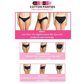 ESTEEZ Comfy Cotton Underwear Panties for Women with Lace Trim Bikini - Hipster - Hi Cut