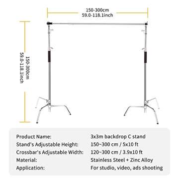 Meking 10x10FT / 3x3M Photo Backdrop Stand Kit, Heavy Duty Adjustable Photography Background Support System Stand with 2 Sandbags, 4 Clamps and Crossbar for Video Studio Photo Shoot
