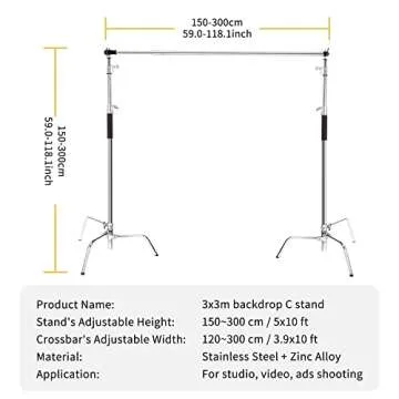 Meking 10x10FT / 3x3M Photo Backdrop Stand Kit, Heavy Duty Adjustable Photography Background Support System Stand with 2 Sandbags, 4 Clamps and Crossbar for Video Studio Photo Shoot