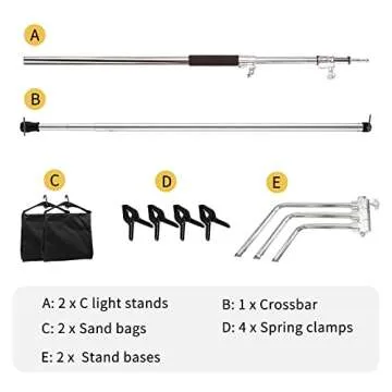 Meking 10x10FT / 3x3M Photo Backdrop Stand Kit, Heavy Duty Adjustable Photography Background Support System Stand with 2 Sandbags, 4 Clamps and Crossbar for Video Studio Photo Shoot