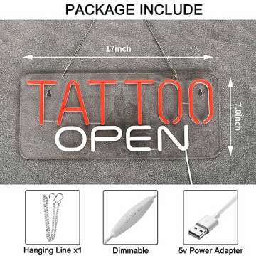 Hoyoelec TATTOO OPEN Neon Sign for Wall Décor with Dimmable Switch LED Neon Business Signs Light