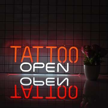 Hoyoelec TATTOO OPEN Neon Sign for Wall Décor with Dimmable Switch LED Neon Business Signs Light