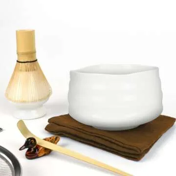 Artcome Matcha Ceremony Kit for Japanese Tea Ceremony, Traditional Matcha Bowl, Whisk, Tea Scoop, Matcha Powder Strainer, Matcha Tea Set For Making Usucha, Koicha and Matcha Latte (White)