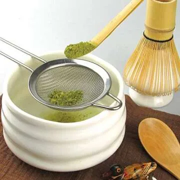 Artcome Matcha Ceremony Kit for Japanese Tea Ceremony, Traditional Matcha Bowl, Whisk, Tea Scoop, Matcha Powder Strainer, Matcha Tea Set For Making Usucha, Koicha and Matcha Latte (White)