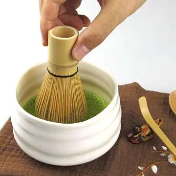 Artcome Matcha Ceremony Kit for Japanese Tea Ceremony, Traditional Matcha Bowl, Whisk, Tea Scoop, Matcha Powder Strainer, Matcha Tea Set For Making Usucha, Koicha and Matcha Latte (White)