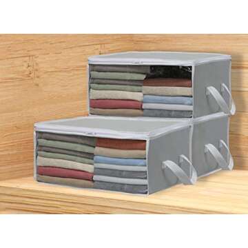 Simple Houseware 3 Pack Foldable Closet Organizer Clothing Storage Box with Clear Window, Grey