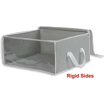 Simple Houseware 3 Pack Foldable Closet Organizer Clothing Storage Box with Clear Window, Grey