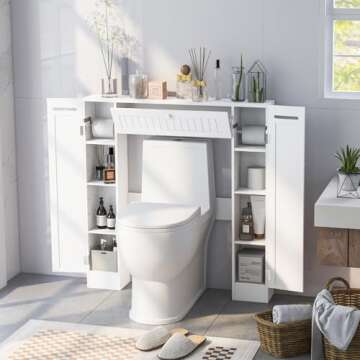 Giantex Over The Toilet Storage Cabinet with 2 Doors and Adjustable Shelves, Space-Saving Rack Bathr...