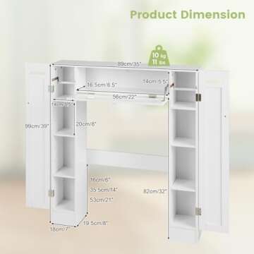 Giantex Over The Toilet Storage Cabinet with 2 Doors and Adjustable Shelves, Space-Saving Rack Bathroom Shelf with Paper Holder, Freestanding Bathroom Storage Over The Toilet for Small Space, White