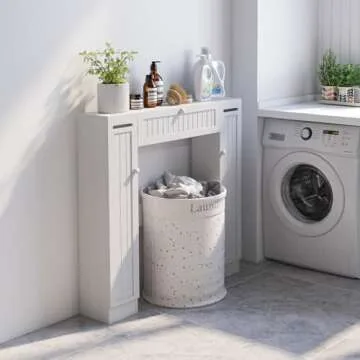 Giantex Over The Toilet Storage Cabinet with 2 Doors and Adjustable Shelves, Space-Saving Rack Bathroom Shelf with Paper Holder, Freestanding Bathroom Storage Over The Toilet for Small Space, White