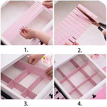 JSF DIY Drawer Dividers,12.7' x 2.7'Adjustable Drawer Organizer for Socks Set of 12 Dresser Cosmetic Dividers and Lipsticks Organizers (Pink)