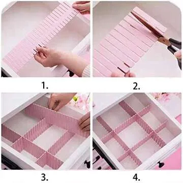 JSF DIY Drawer Dividers,12.7' x 2.7'Adjustable Drawer Organizer for Socks Set of 12 Dresser Cosmetic Dividers and Lipsticks Organizers (Pink)