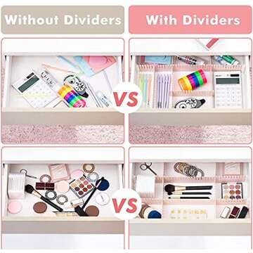JSF DIY Drawer Dividers,12.7' x 2.7'Adjustable Drawer Organizer for Socks Set of 12 Dresser Cosmetic Dividers and Lipsticks Organizers (Pink)