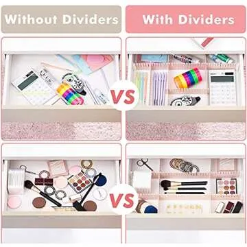 JSF DIY Drawer Dividers,12.7' x 2.7'Adjustable Drawer Organizer for Socks Set of 12 Dresser Cosmetic Dividers and Lipsticks Organizers (Pink)