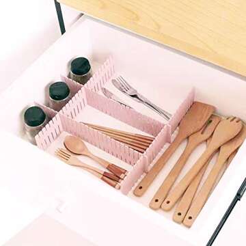 JSF DIY Drawer Dividers,12.7' x 2.7'Adjustable Drawer Organizer for Socks Set of 12 Dresser Cosmetic Dividers and Lipsticks Organizers (Pink)