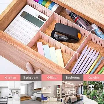 JSF DIY Drawer Dividers,12.7' x 2.7'Adjustable Drawer Organizer for Socks Set of 12 Dresser Cosmetic Dividers and Lipsticks Organizers (Pink)