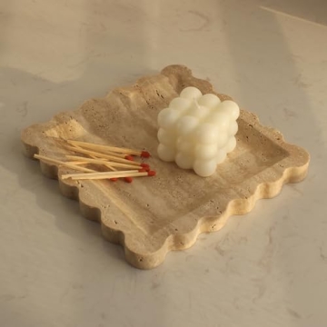 Elegant Natural Travertine Tray with Scalloped Edges