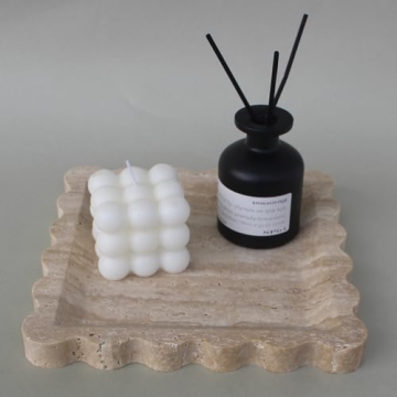 Elegant Natural Travertine Tray with Scalloped Edges