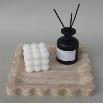 Elegant Natural Travertine Tray with Scalloped Edges