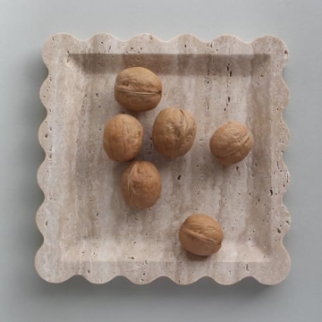 Elegant Natural Travertine Tray with Scalloped Edges