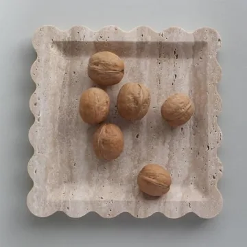 Elegant Natural Travertine Tray with Scalloped Edges