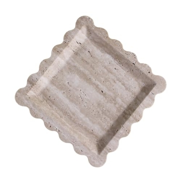 Elegant Natural Travertine Tray with Scalloped Edges