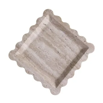 Elegant Natural Travertine Tray with Scalloped Edges