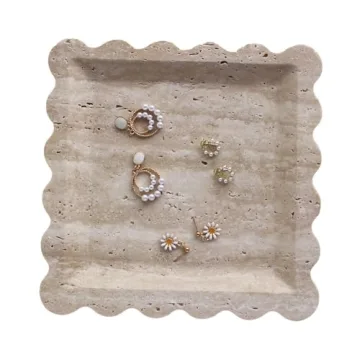 Elegant Natural Travertine Tray with Scalloped Edges