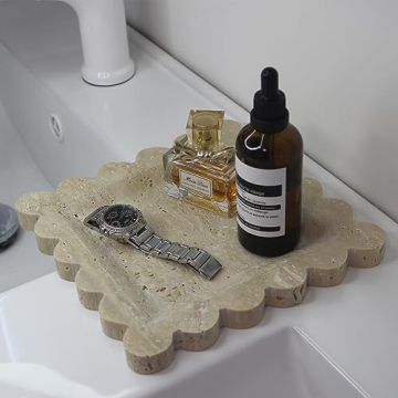 Elegant Natural Travertine Tray with Scalloped Edges