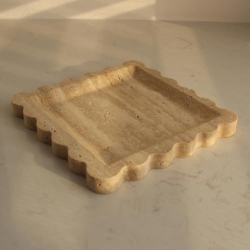 Elegant Natural Travertine Tray with Scalloped Edges