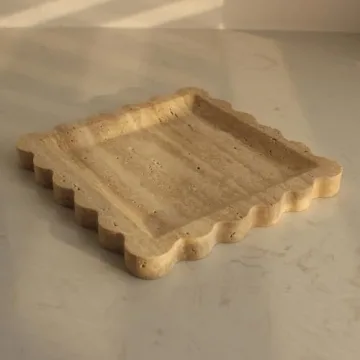 Elegant Natural Travertine Tray with Scalloped Edges