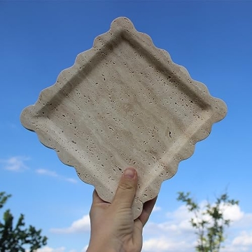Elegant Natural Travertine Tray with Scalloped Edges