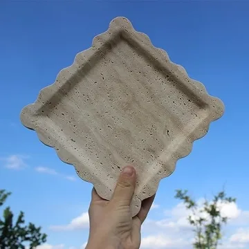 Elegant Natural Travertine Tray with Scalloped Edges